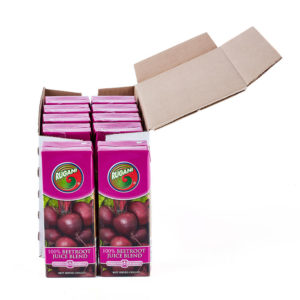 Rugani 100% Beetroot Juice 10 x 330ml box front open Pack shot