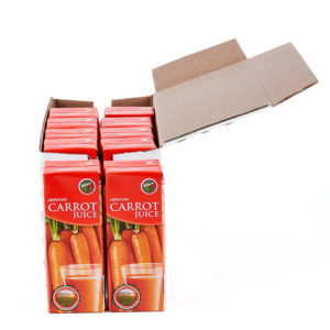 Rugani 100% Carrot Juice 10 x 330ml box front side portrait open Pack shot