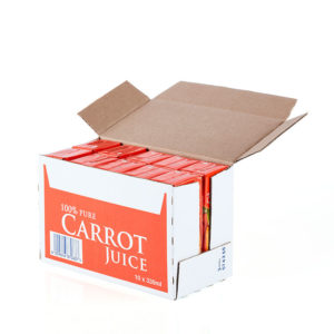 Rugani 100% Carrot Juice 10 x 330ml box front side open Pack shot