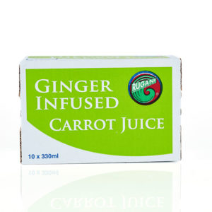 Rugani 100% Ginger Infused Carrot Juice 10 x 330ml box side Pack shot