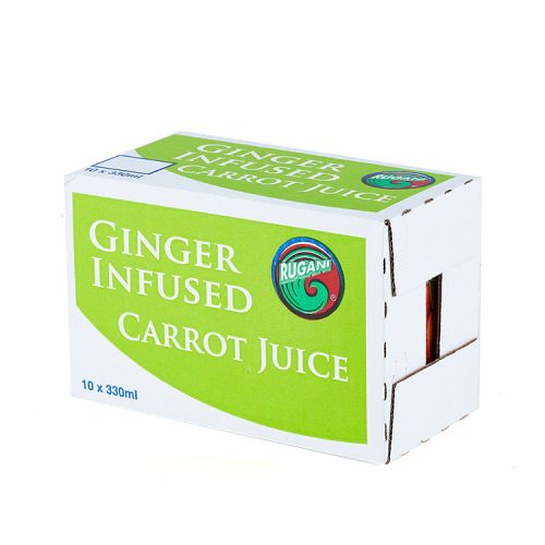 Rugani 100% Ginger Infused Carrot Juice 10 x 330ml box front side Pack shot