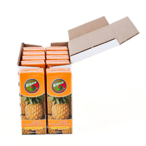 Rugani 100% Pineapple Juice 10 x 330ml box Fornt open Pack shot