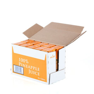 Rugani 100% Pineapple Juice 10 x 330ml box open Side Pack shot
